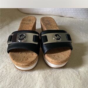 Michael Kors Black and Silver Cork Slide Sandals